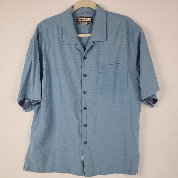 Jamaica Jaxx Island Style Mens Blue Hawaiian 100% Silk Shirt Short Sleeve Sz XL - Picture 1 of 5
